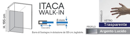 PARETE FRONTALE ITACA VETRO TRASPARENTE MM 8 PROFILO CROMO