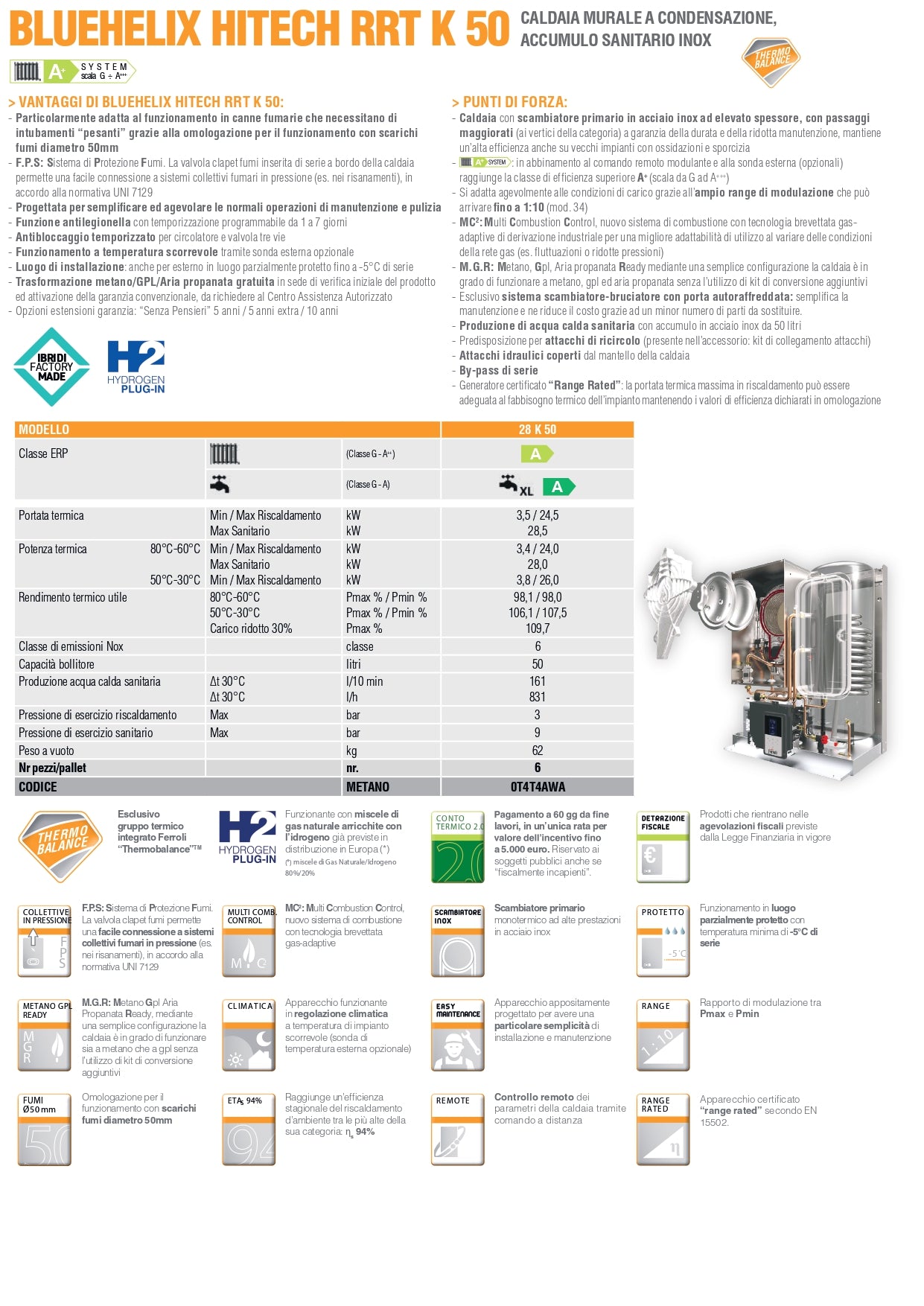 CALDAIA A CONDENSAZIONE CON ACCUMOLO "BLUEHELIX RRT K 50"